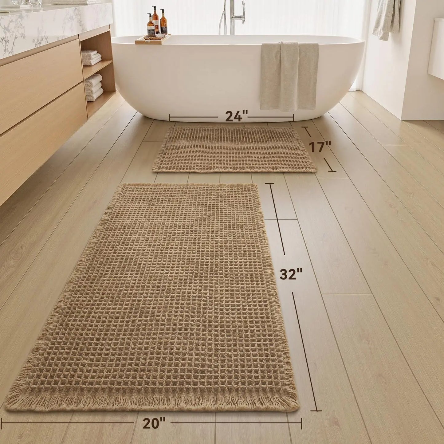 Bath Mat Set Non Slip Waffle Rug Microfiber Machine Washable