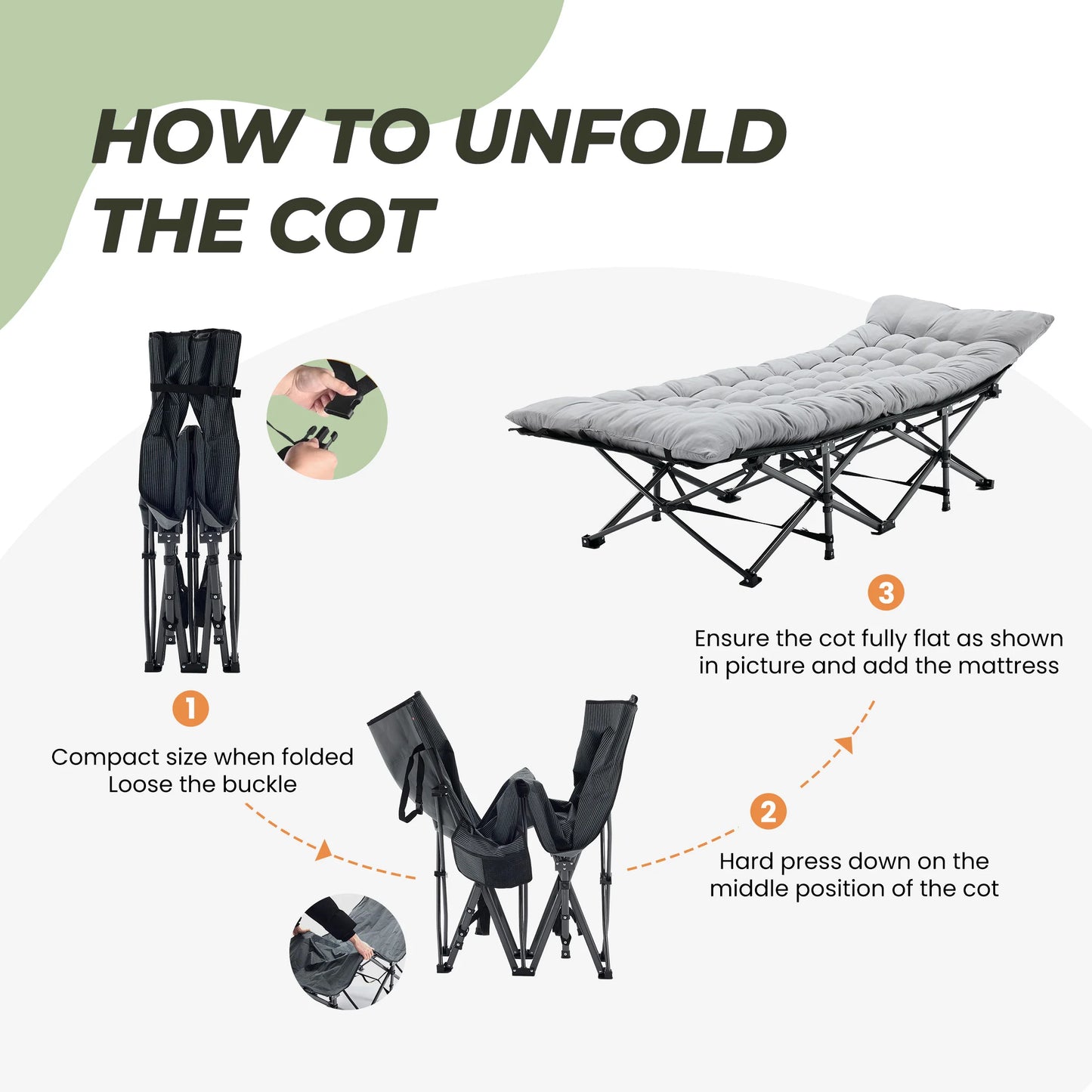 JHK Portable Folding Camping Cot With Storage For Outdoor Use
