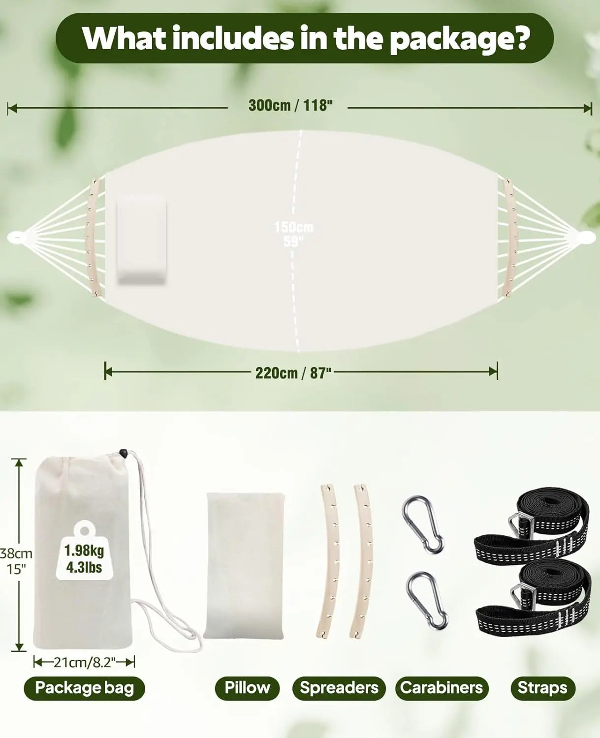 Cotton Hammock With Stand Spreader Bar Includes Straps Carabiners Pillow