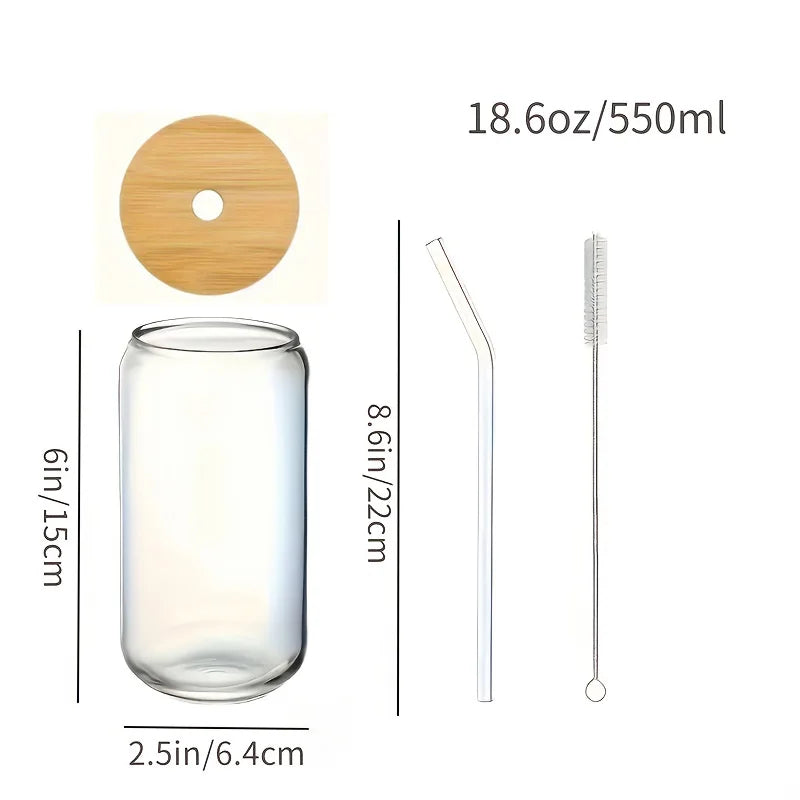 Drinking Glasses Set With Bamboo Lids And Glass Straws