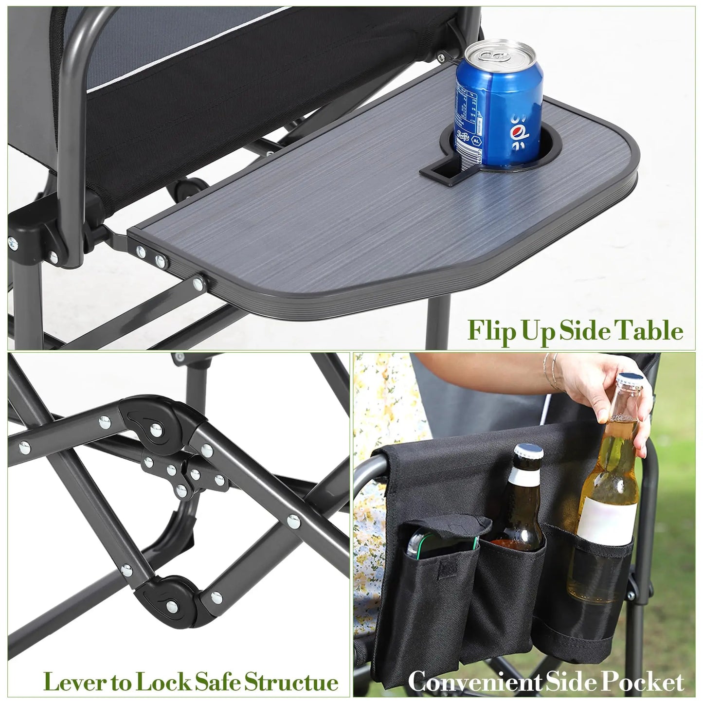 HiMISS Oversized Folding Director Chair With Side Table Pockets