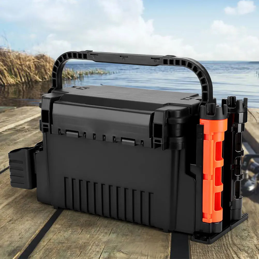 2 Tier Fishing Tackle Box With Cup Holder And Rod Holder