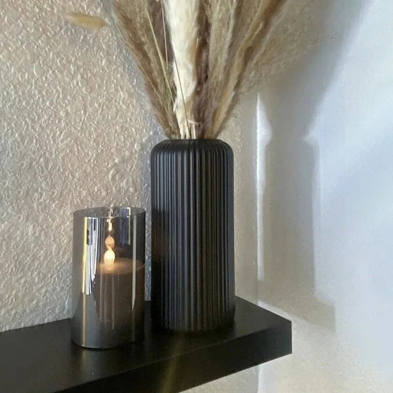 Striped Ceramic Like Plastic Vase For Flowers Floral Display