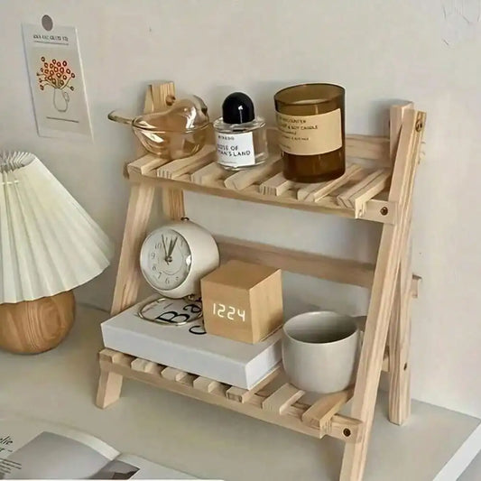 Wooden Desktop Storage Rack Dual Layer Display Shelf