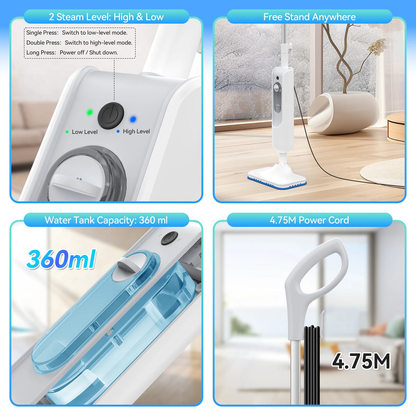 INSE 6-in-1 Powerful Steam Mop Detachable Floor Cleaner