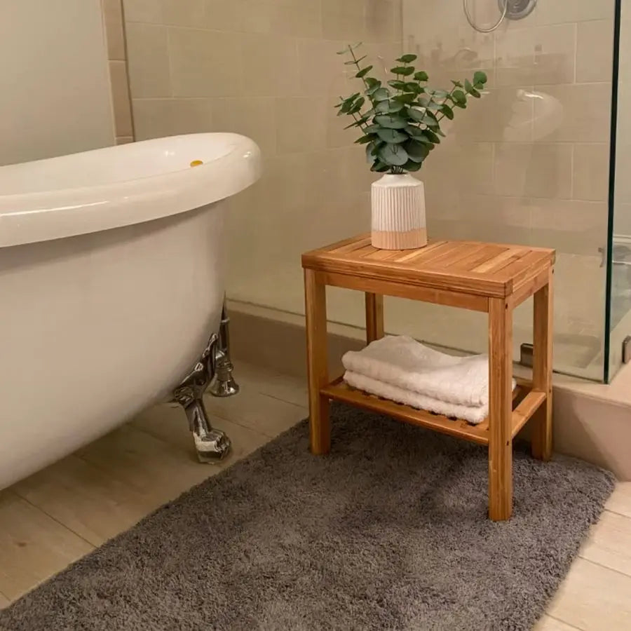 Bamboo Shower Bench Bath Seat Stool With Storage Shelf