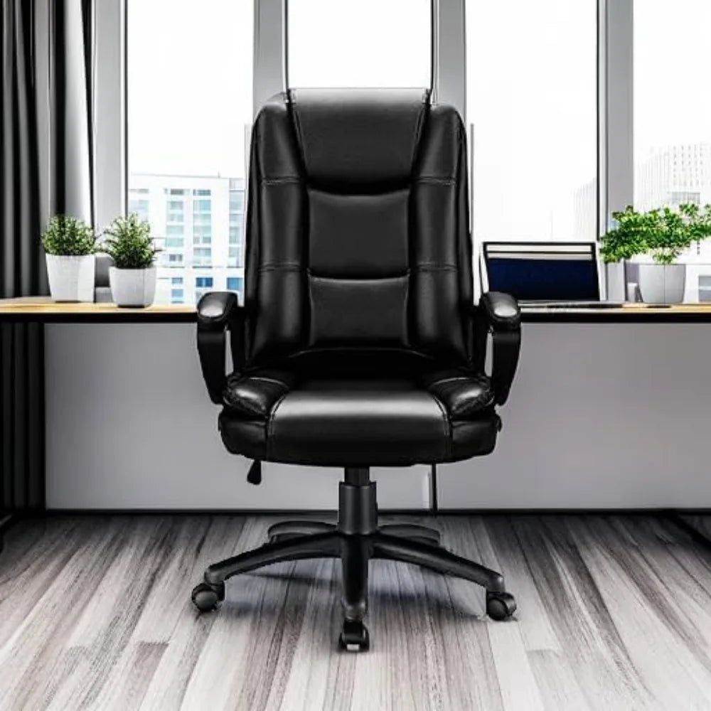 Leather Office Desk Chair With Ergonomic Lumbar Support
