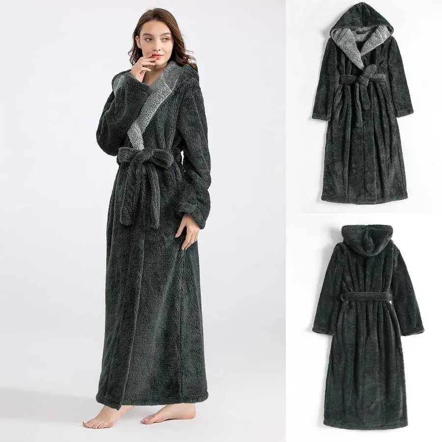 Womens Hooded Bathrobe In Soft Plush Fleece Warm And Cozy
