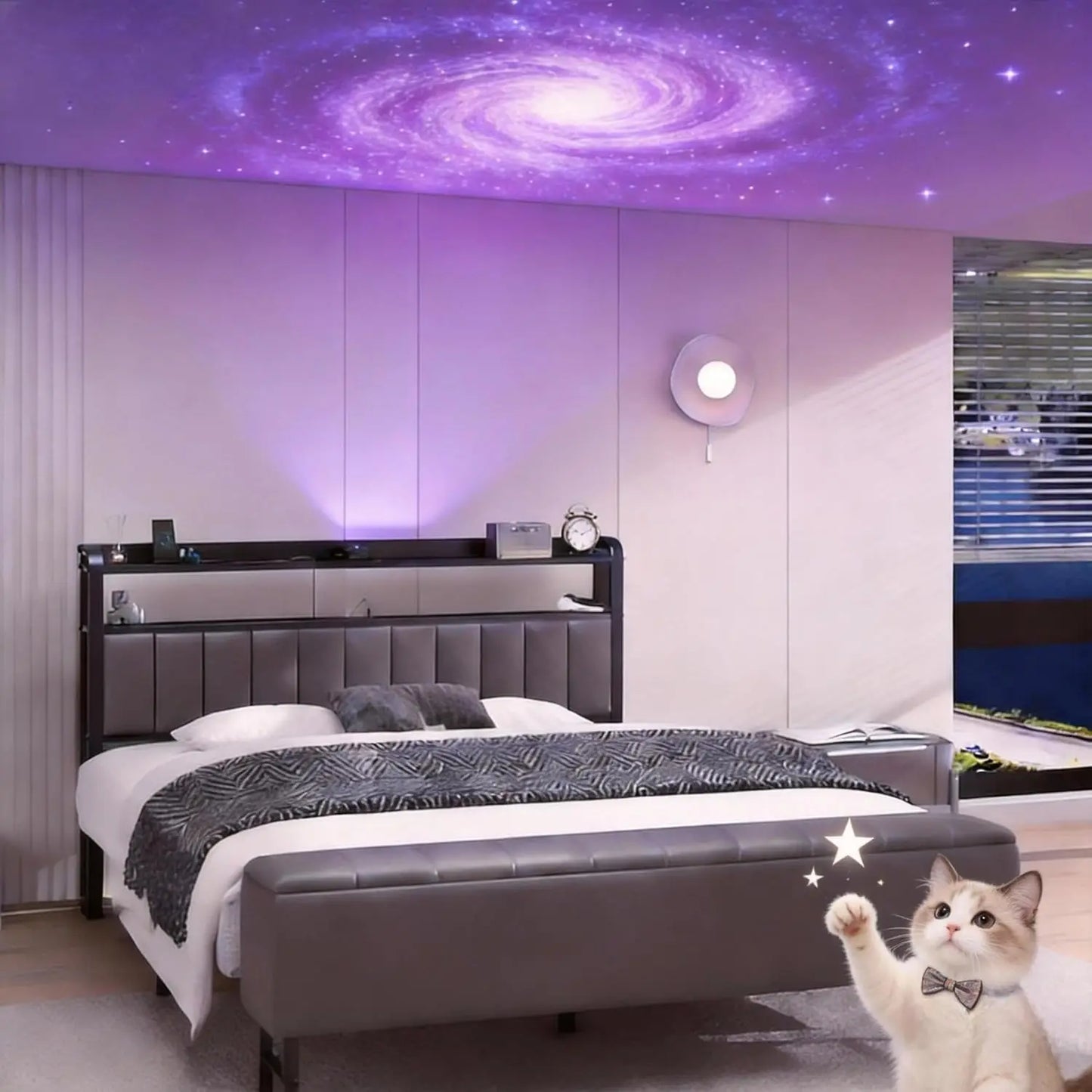 Bed Frame With Star Projector And Charging Station