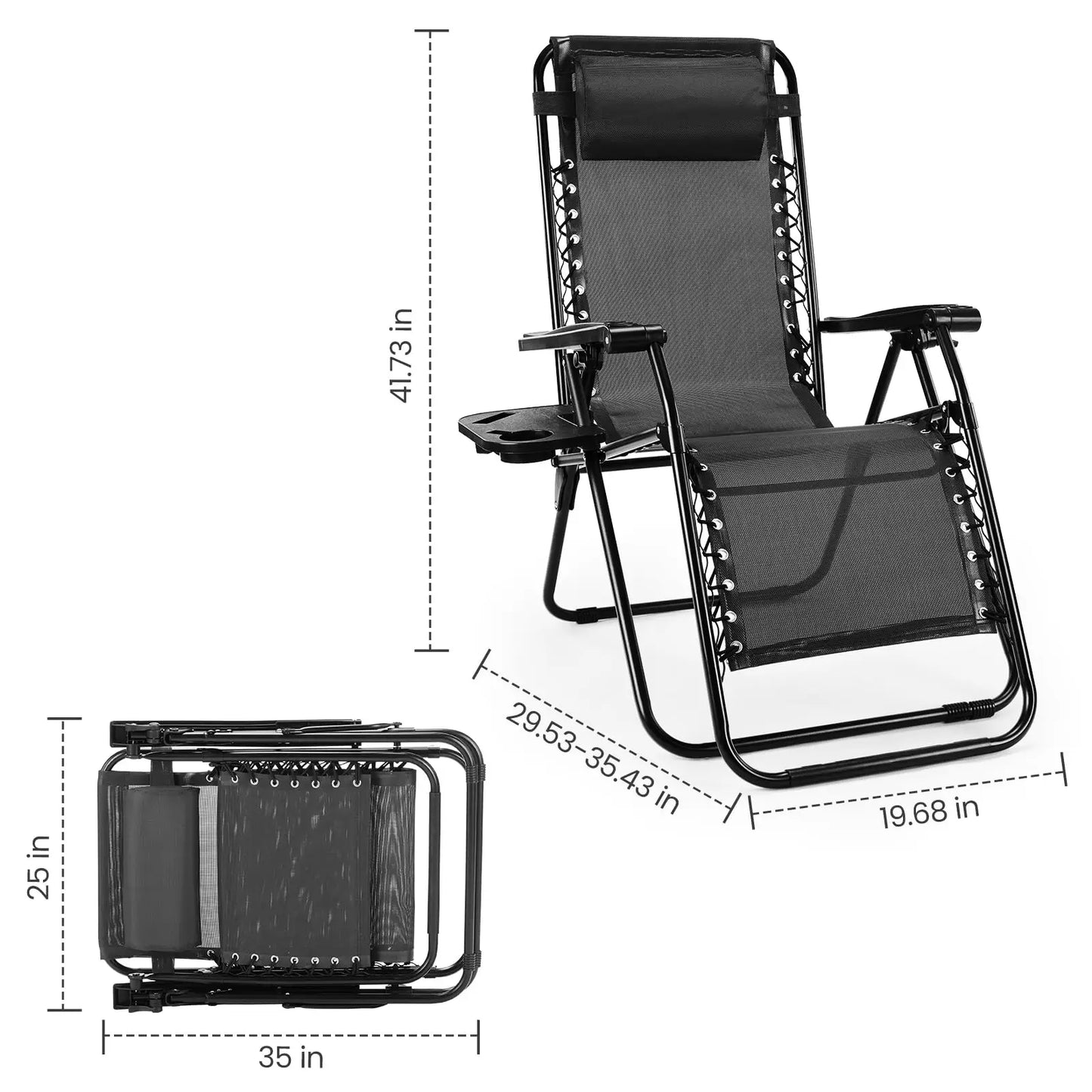 JHK Zero Gravity Lounge Chair With Cup Holder Tray