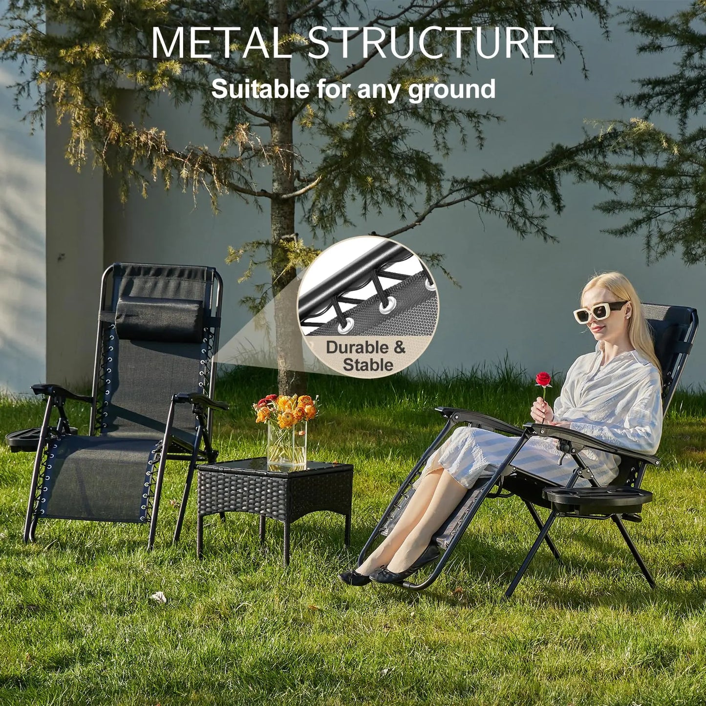 JHK Zero Gravity Lounge Chair With Cup Holder Tray