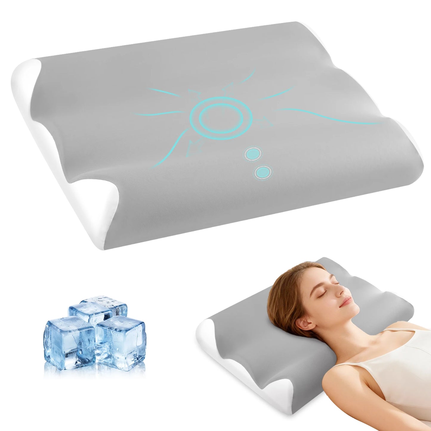 Ergonomic Contour Memory Foam Pillow for Neck Pain Relief Foam Bed Pillow with Cooling Washable Cover Pillowcase