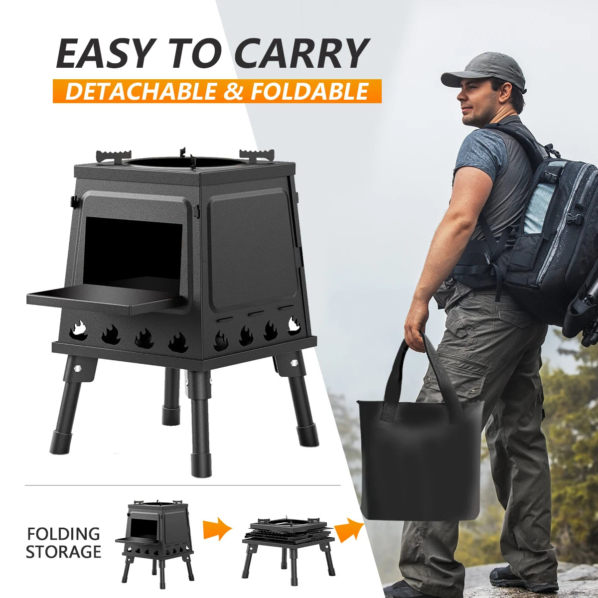 Portable Cast Iron Wood Burning Camp Stove For Outdoor Hiking