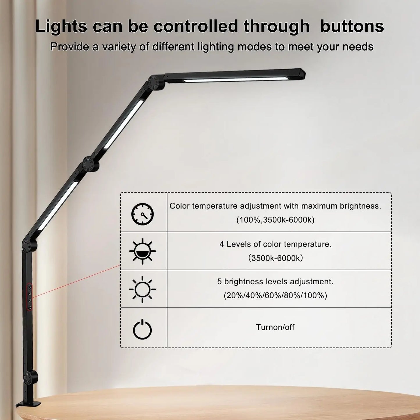 LED Desk Lamp With Clamp, Flexible Arm, 4 Color Modes