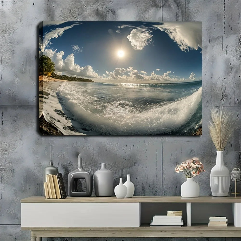 Coast Decorative Canvas Art Serene Waves Beneath Blue Sky