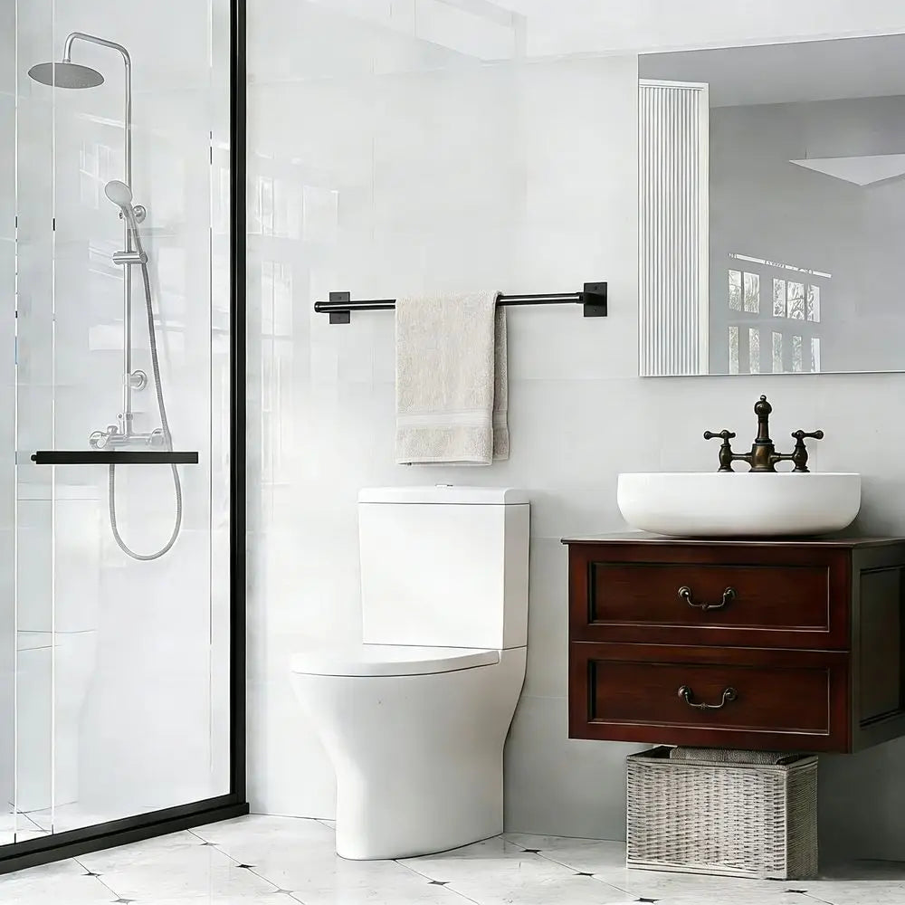 Matte Black Wall Mounted Towel Rack Stainless Steel Modern Bath