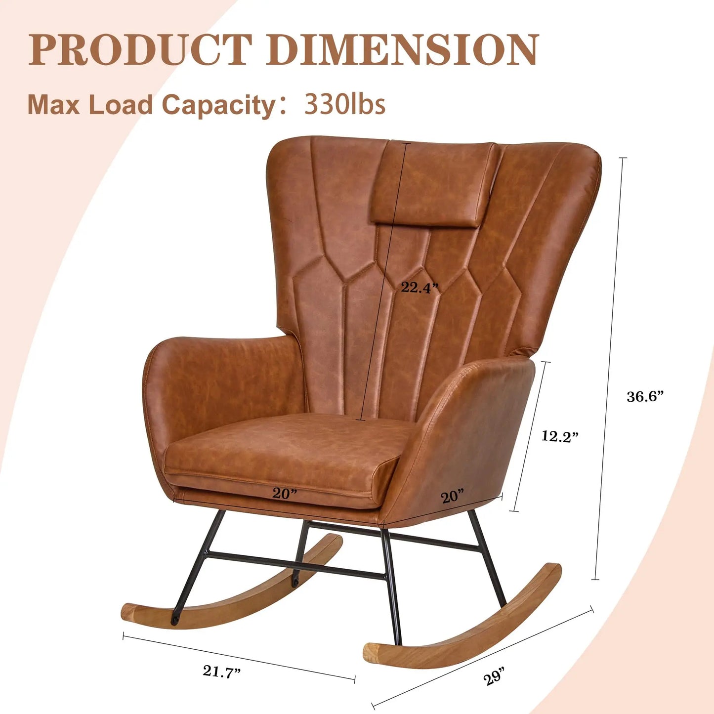 PU Leather Rocking Chair With High Backrest And Padded Seat