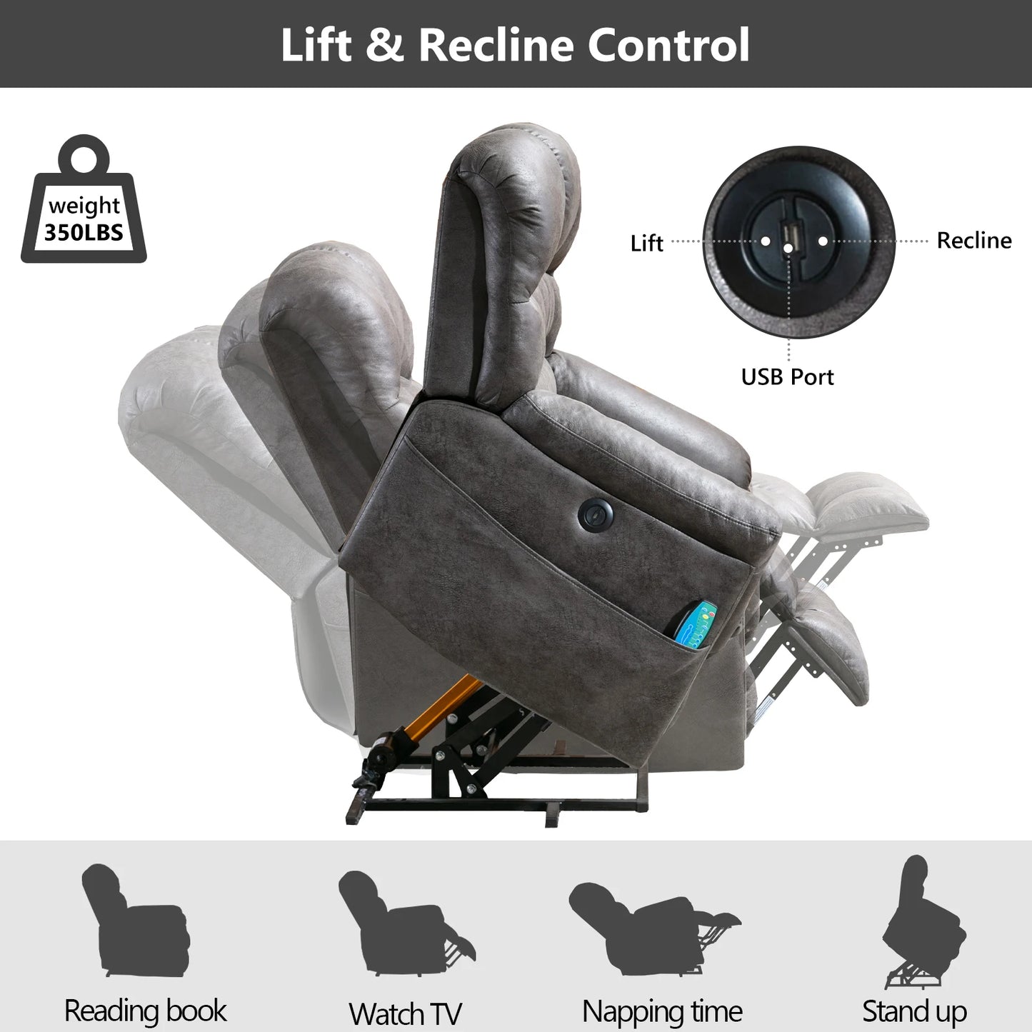 EBELLO Power Lift Recliner With Massage And Heat For Comfort