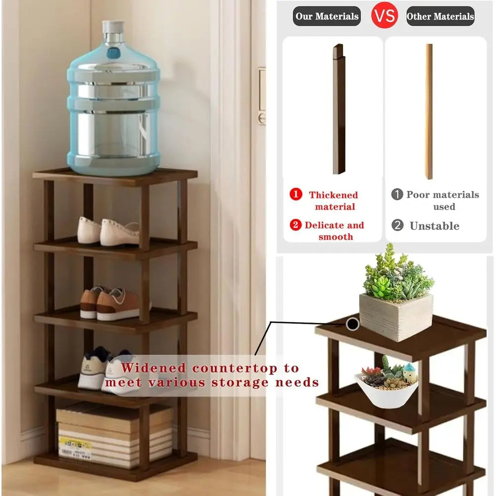 5-Tier Bamboo Shoe Rack Organizer for Small Spaces