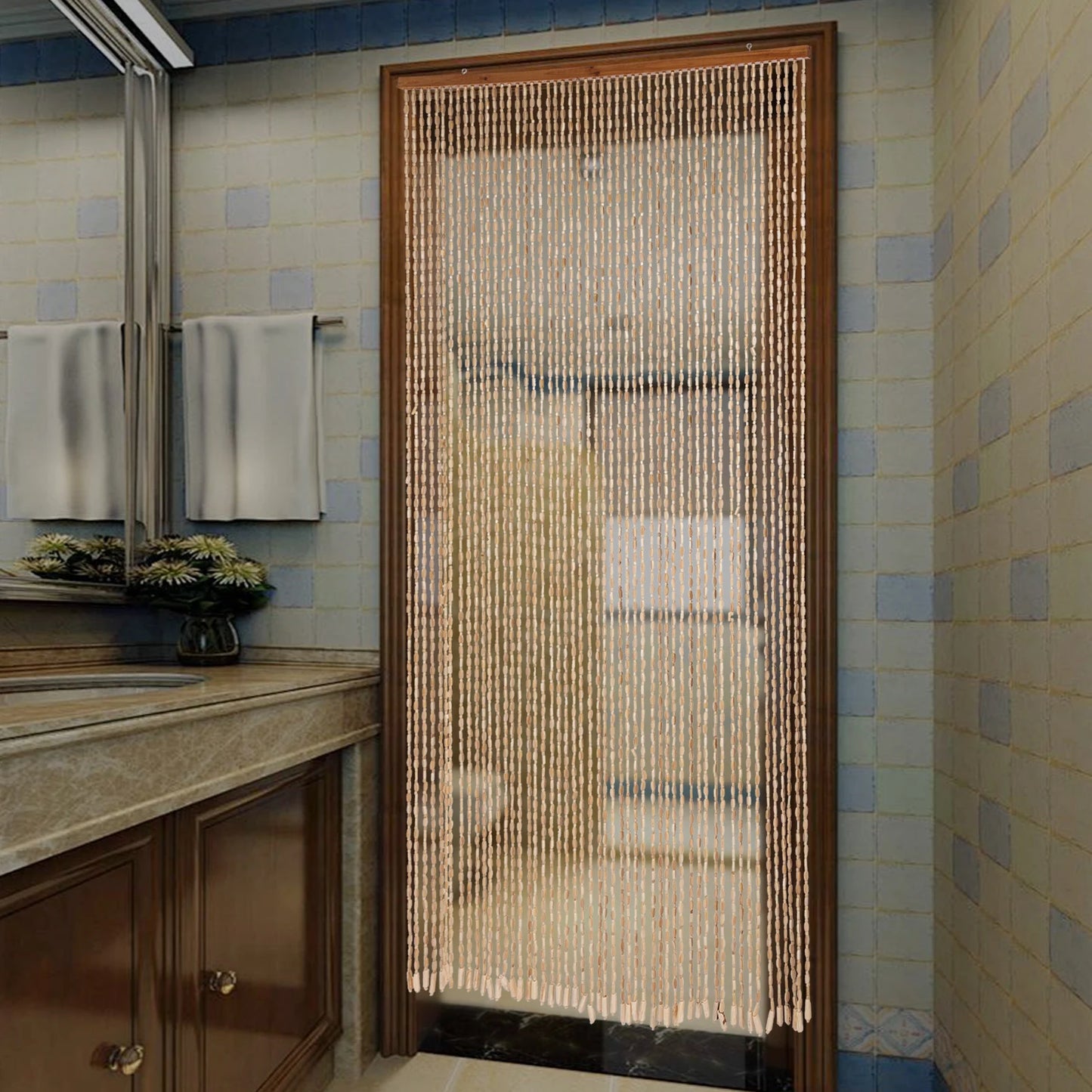 Bamboo Beaded Door Curtain Divider For Porch And Living Room