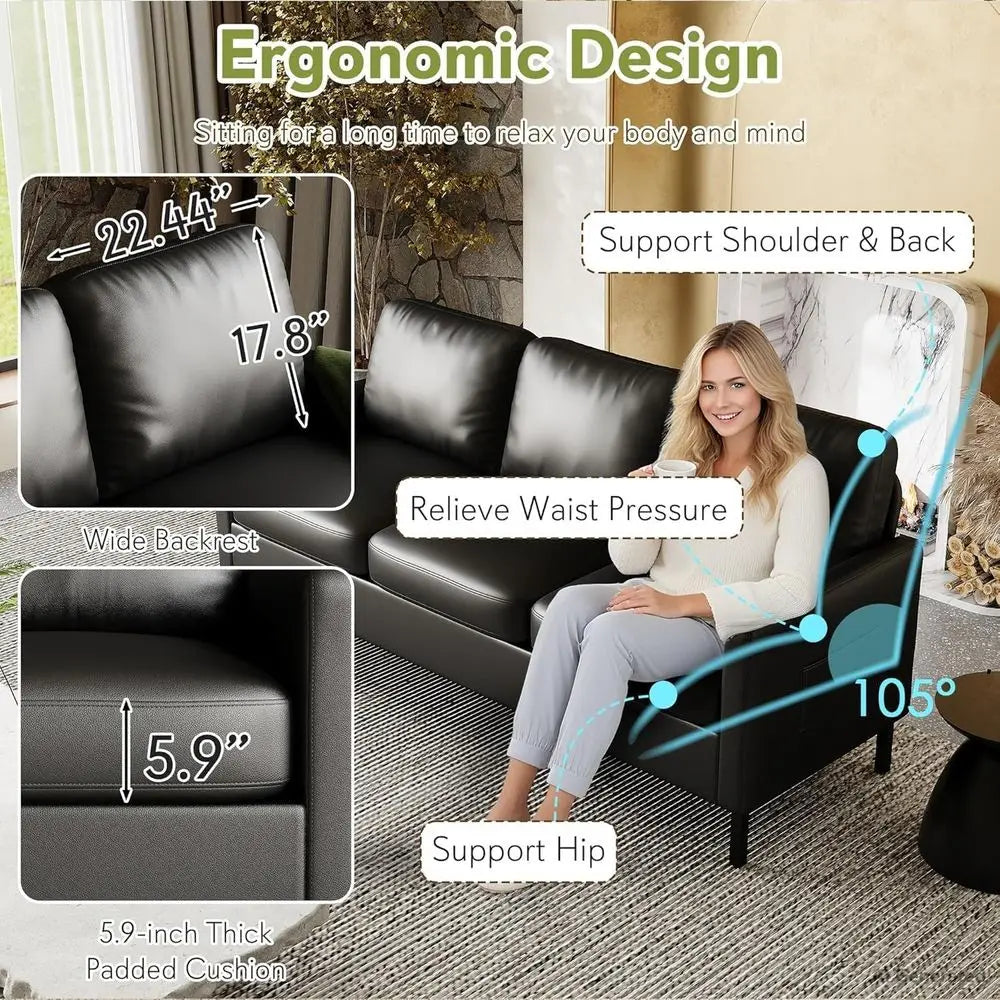 Modern Leather 3-Seater Sofa With USB Ports For Small Spaces
