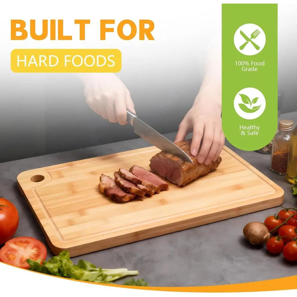 Reversible Bamboo Cutting Board Juice Groove For Meat And Cheese