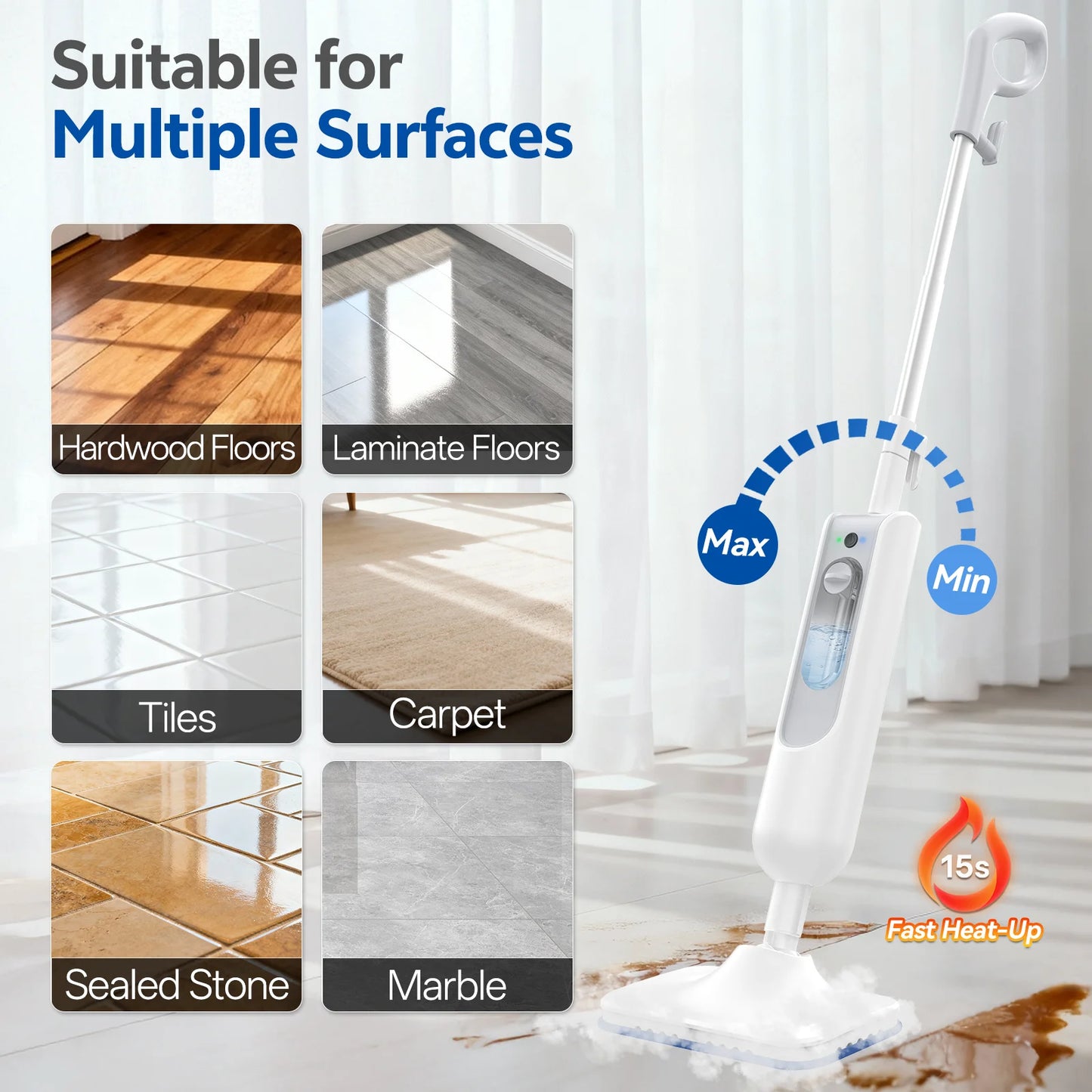 INSE 6-in-1 Powerful Steam Mop Detachable Floor Cleaner