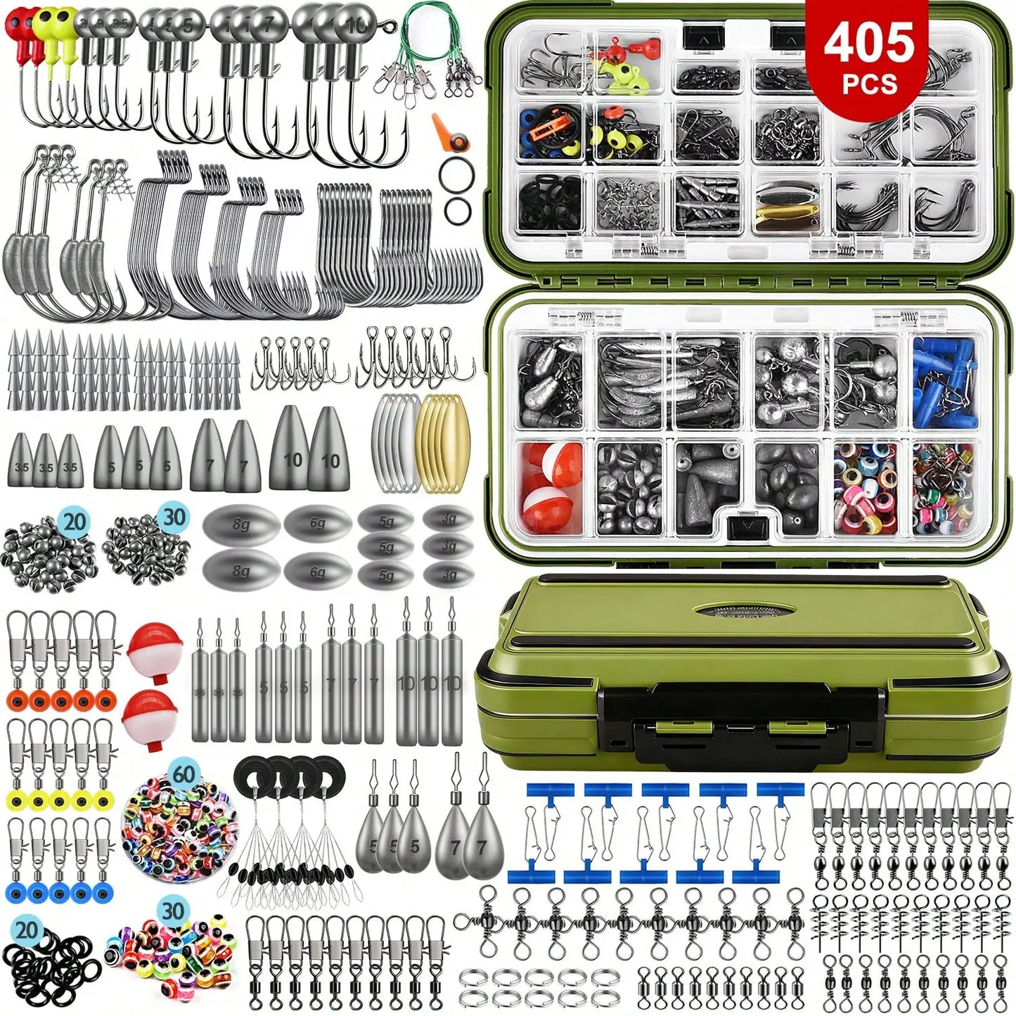 Fishing Kit Tackle Box With Hooks Weights Sinkers Gear