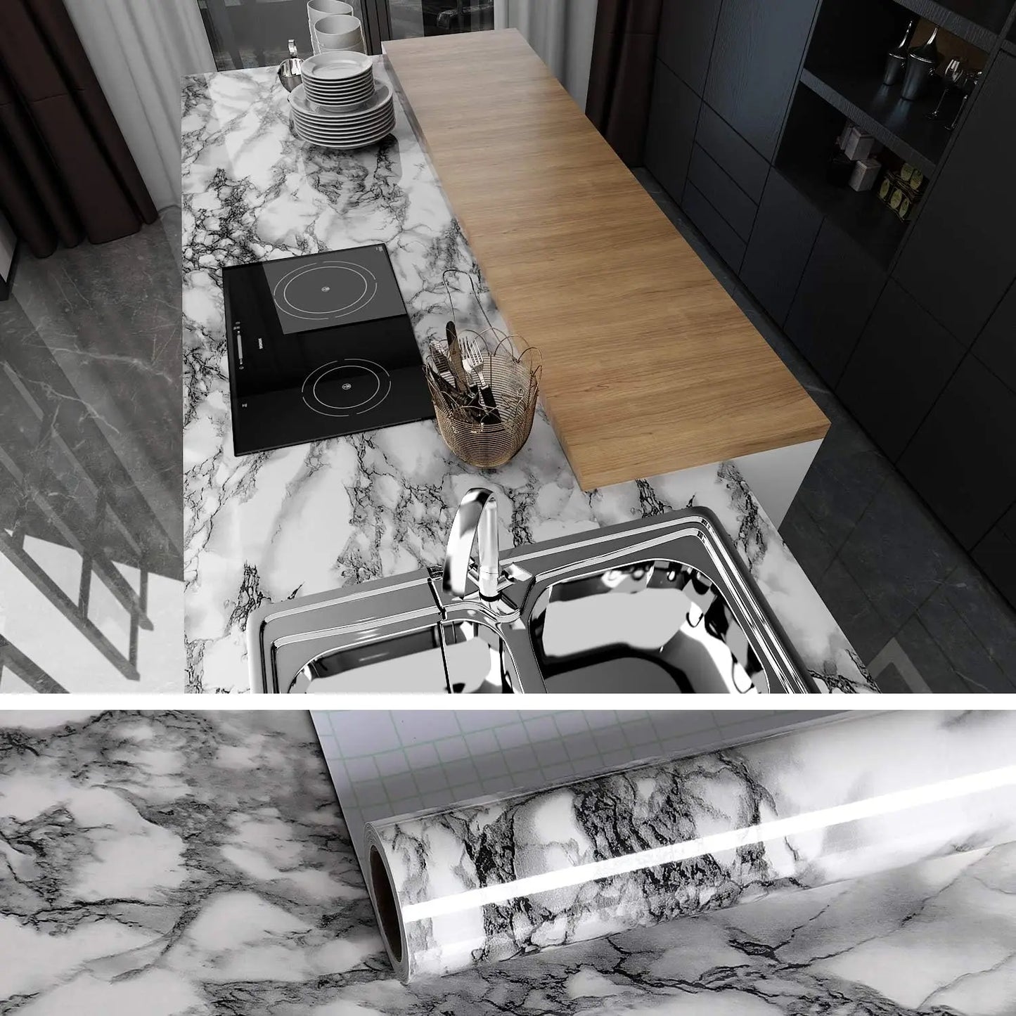 PVC Marble Kitchen Oil-Proof Self-Adhesive Wallpaper