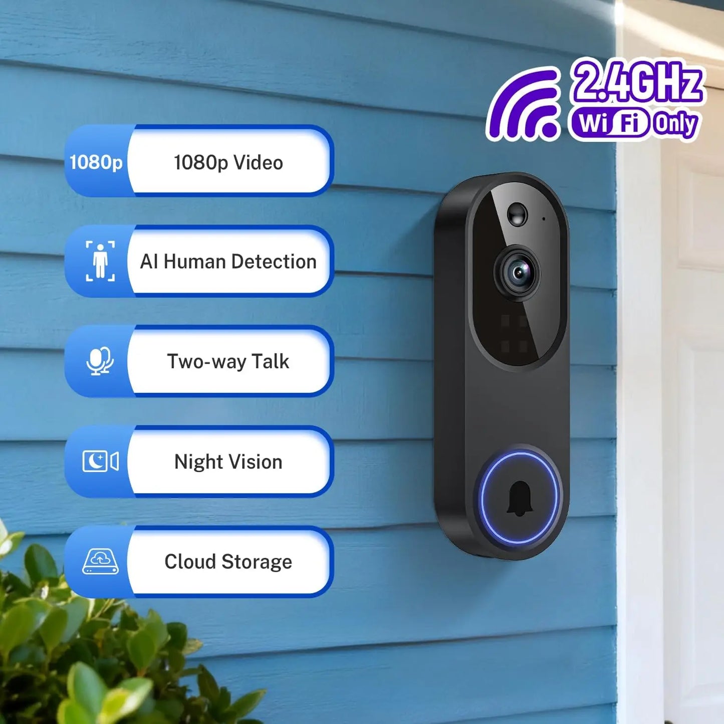 Wireless Video Doorbell With Two Way Audio And AI Motion