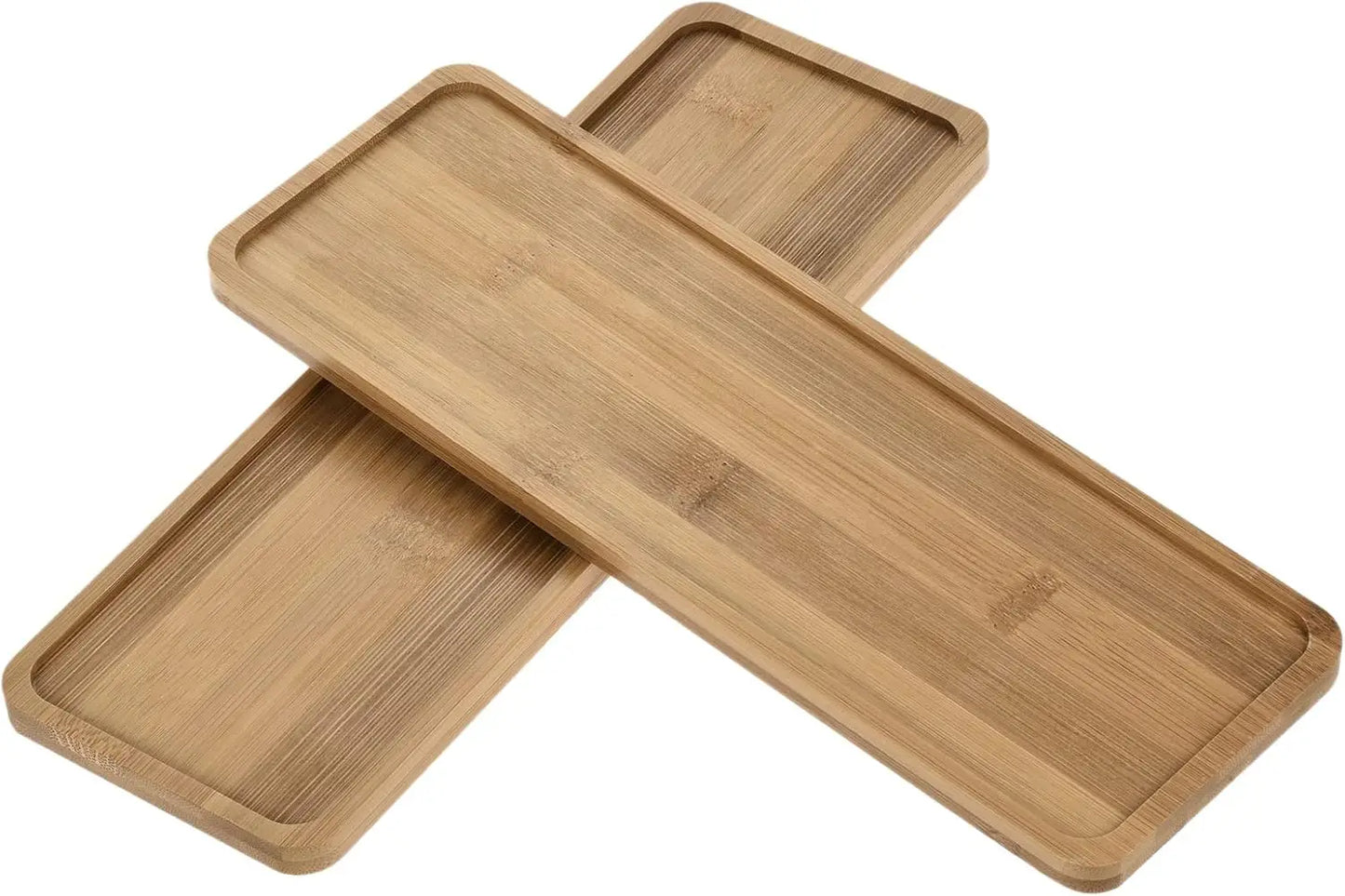 Bamboo Plant Pot Saucers 2 Pack Rectangular Drip Trays for Indoor Plants