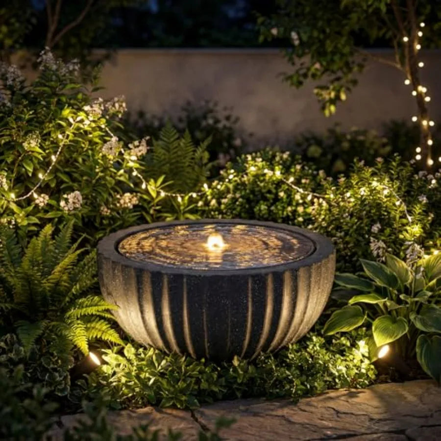 Outdoor Water Fountain With LED Lights And Adjustable Pump