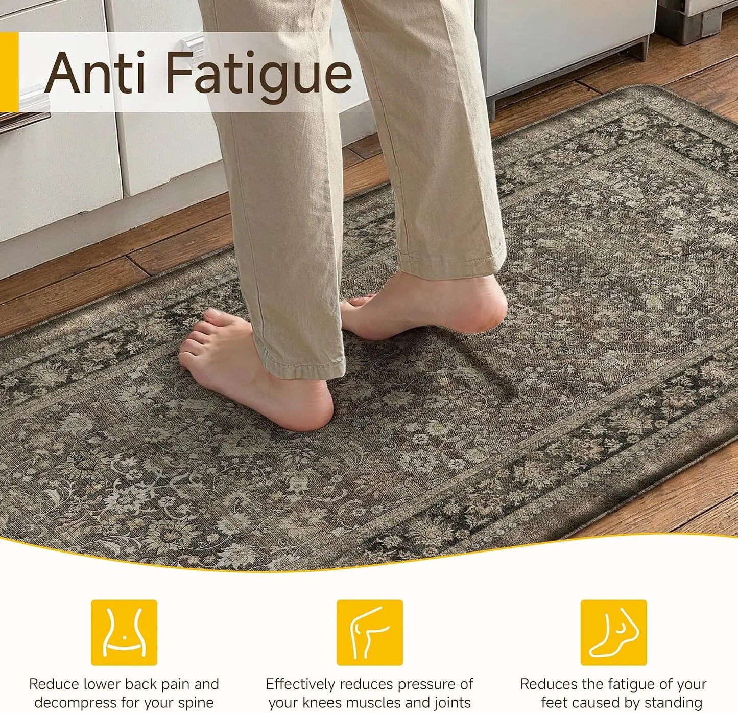 Non Slip Two Piece Kitchen Mats Set Floral Anti Fatigue