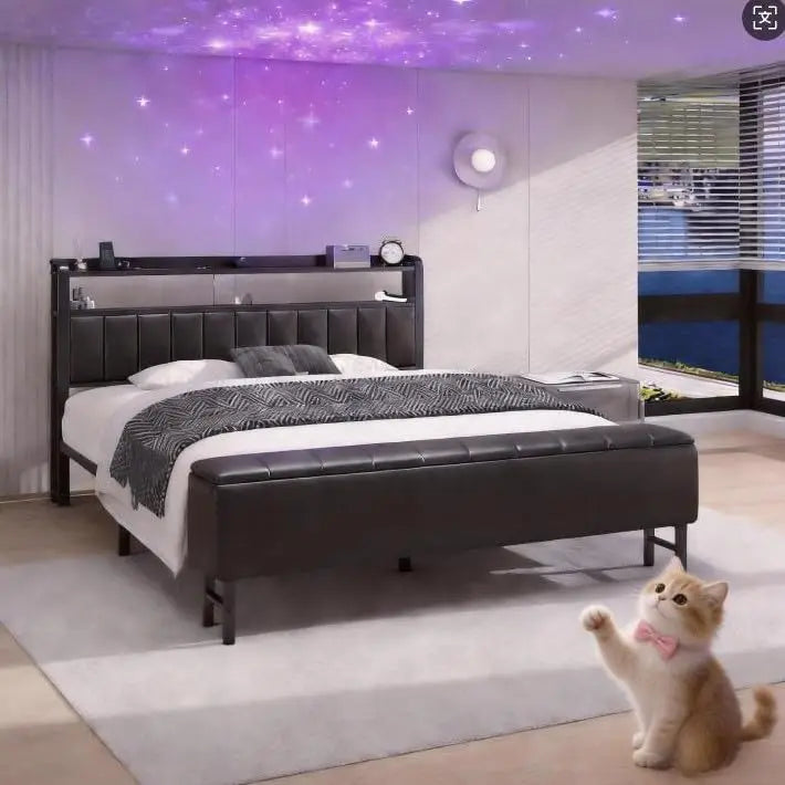Bed Frame With Star Projector And Charging Station