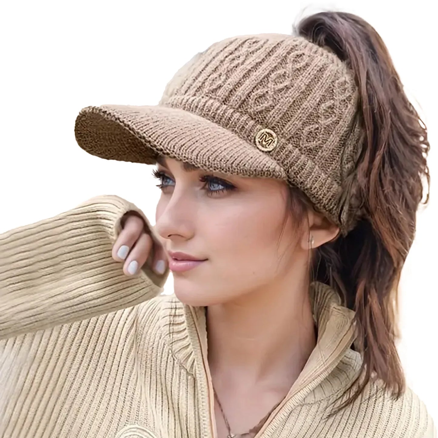 Winter Woolen Beanie For Women With Ponytail Opening