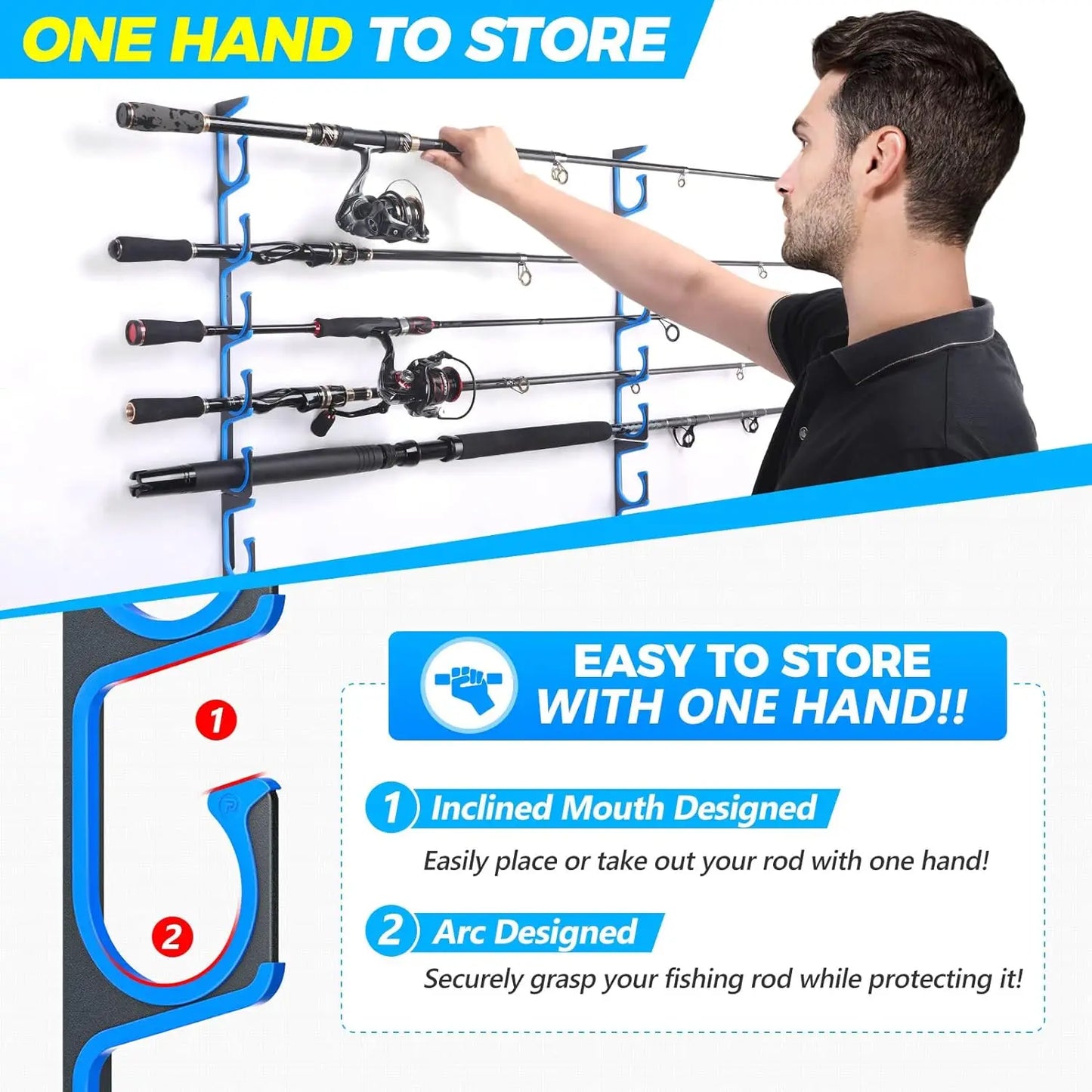 Horizontal Fishing Rod Holder For Garage Wall Ceiling Mount