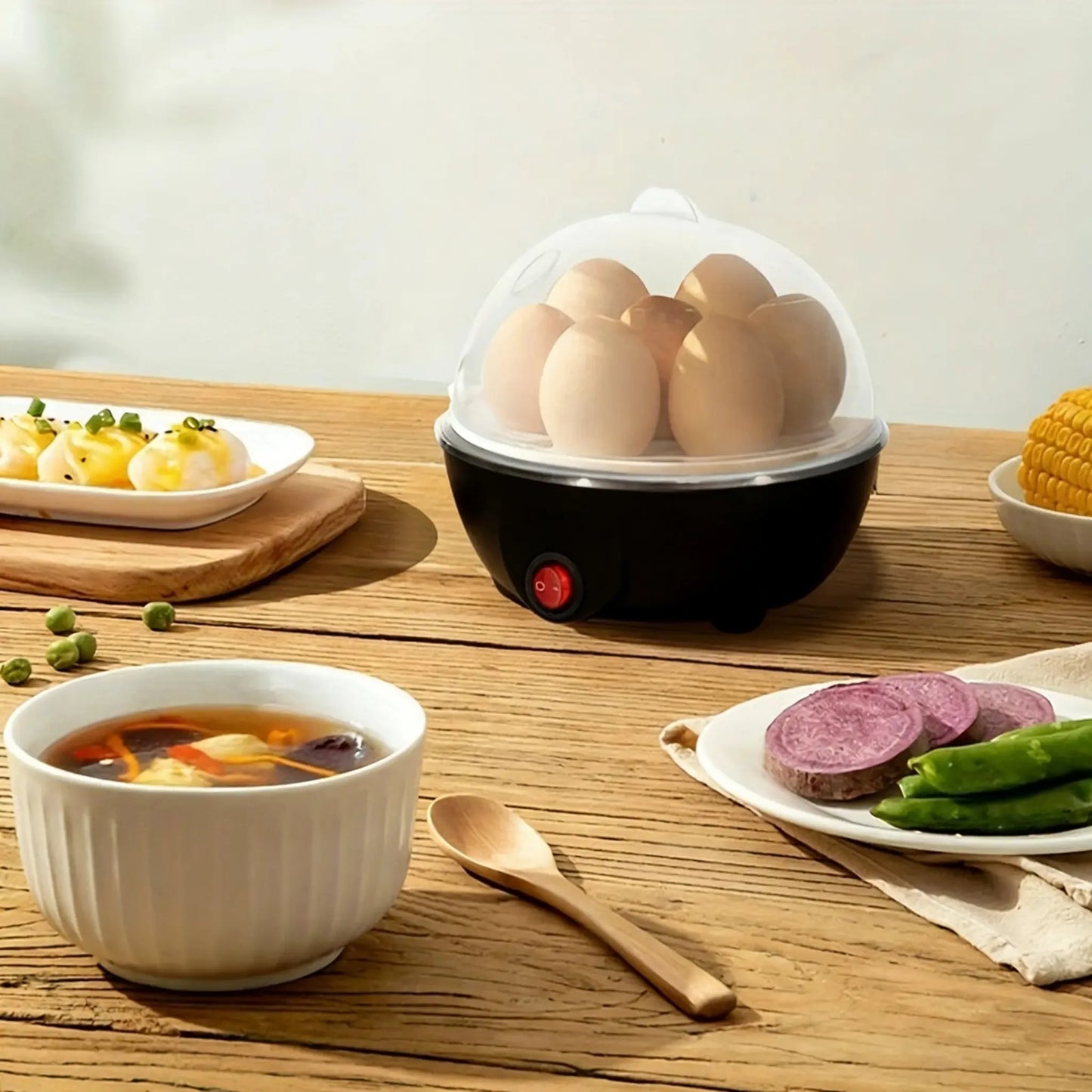Rapid Electric Egg Boiler 6 Egg Capacity Automatic Egg Cooker Steamer for Breakfast Kitchen