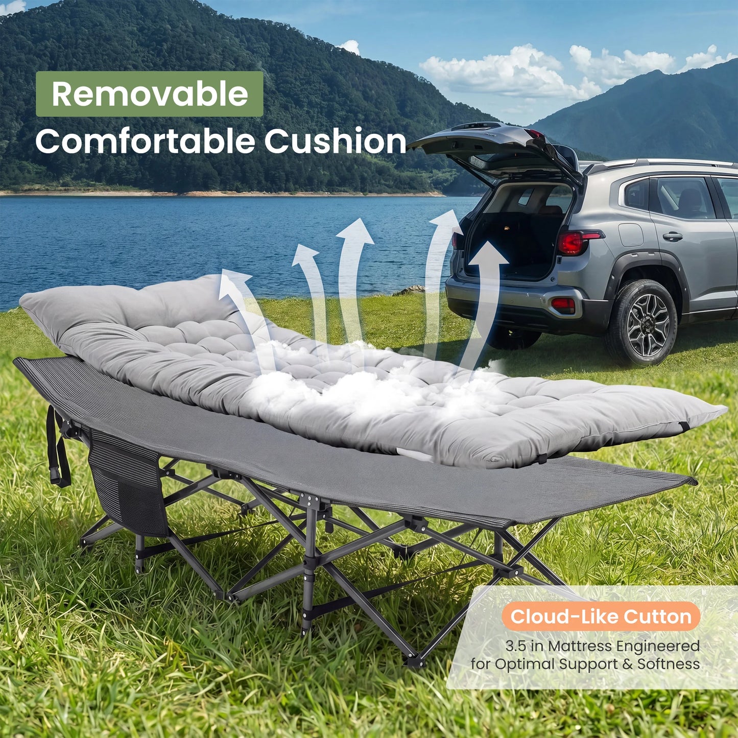 JHK Portable Folding Camping Cot With Storage For Outdoor Use