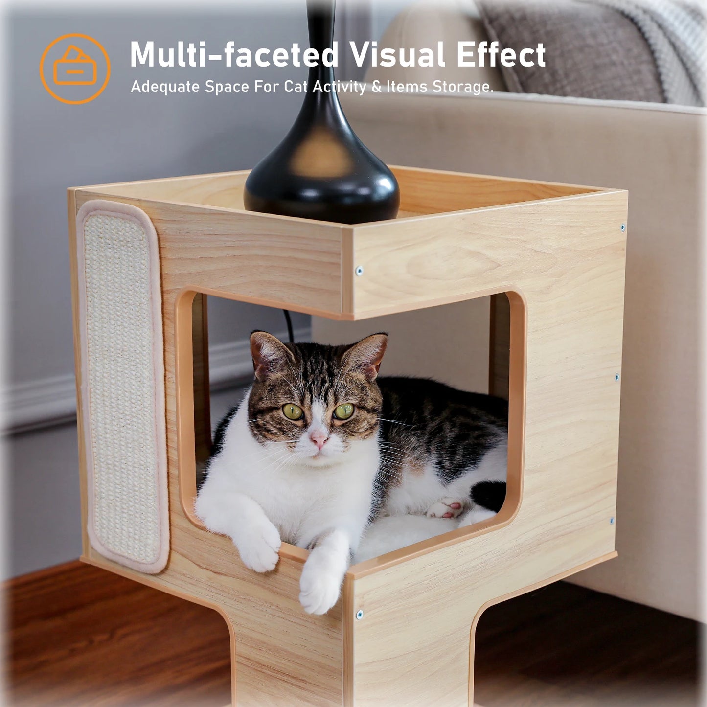 PAWZ Road Wood Cat Condo Tower With Scratching Pad Mats
