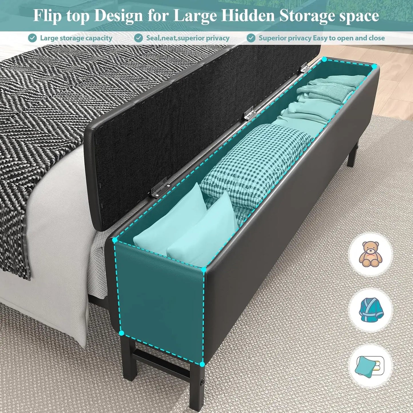 Queen Size Bed Frame with Star Projector & Charging Station, PU Leather Upholstered Platform with 2-Tier Storage, Custom
