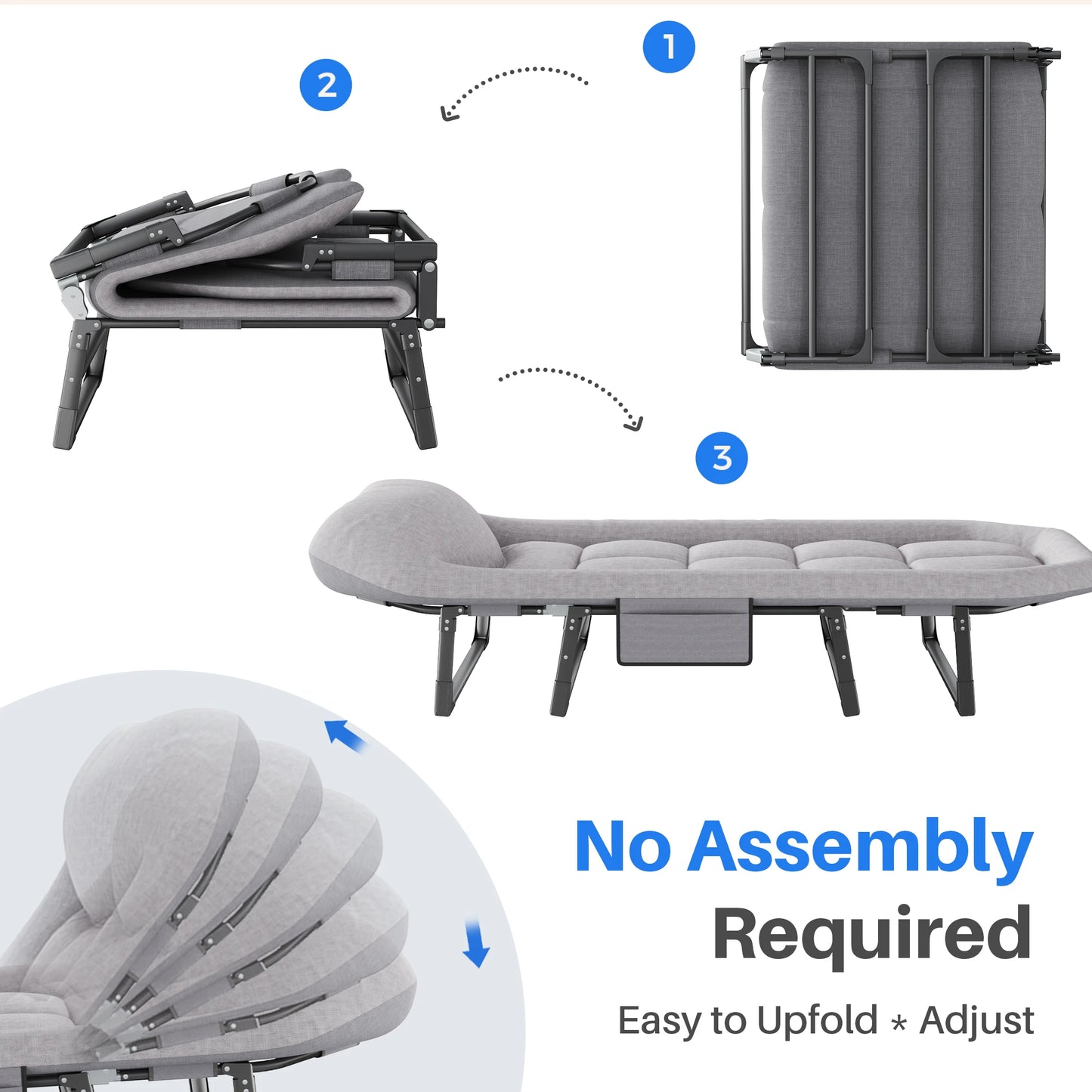 Adjustable Camping Bed with Mattress Lightweight Cot with Carry Bag 6 Angle Foldable Bed for Outdoor Supports 450 lbs