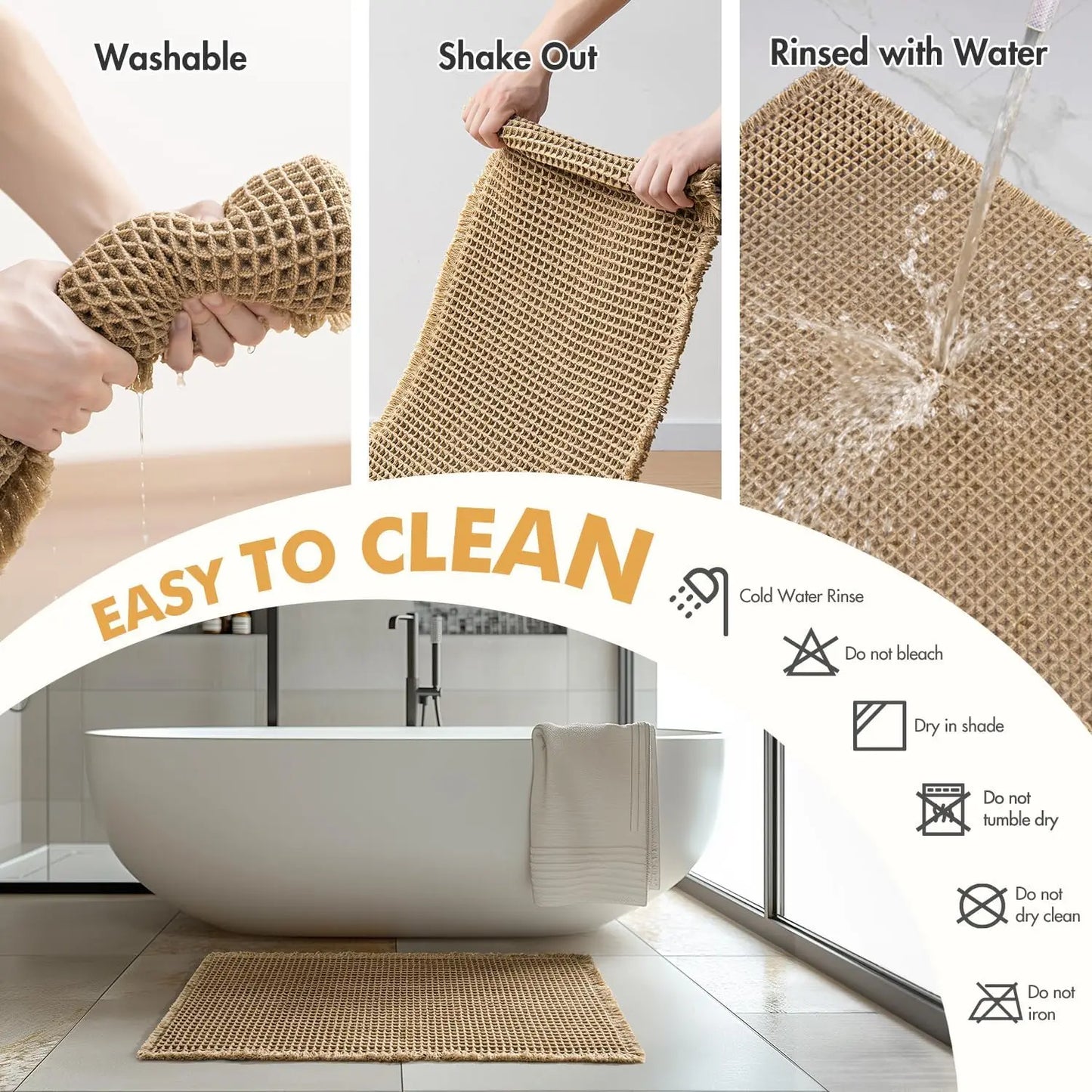 Bath Mat Set Non Slip Waffle Rug Microfiber Machine Washable