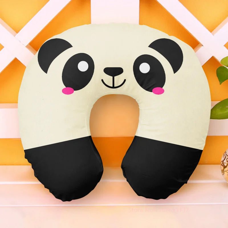 Cute Cartoon Travel Neck Pillow U-Shaped Panda Rainbow Cloud Fruit Inflatable Cushion For Kids Adults Family Friends