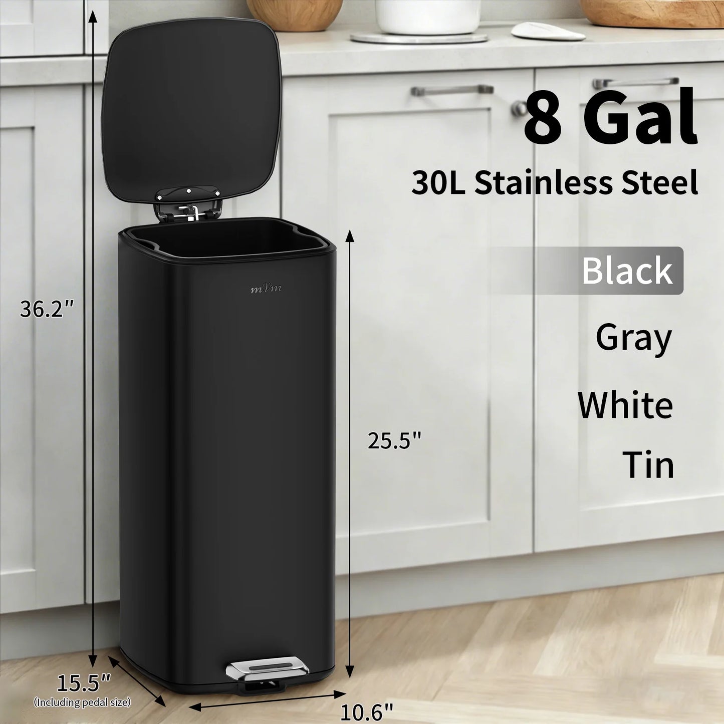 mVm Stainless Steel Step Trash Can With Lid Fingerprint Resistant