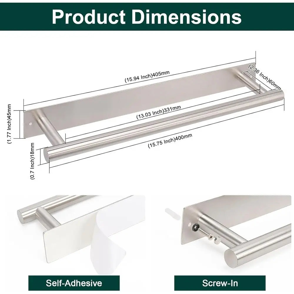 Stainless Steel No-Drill Towel Bar Wall Mount Single