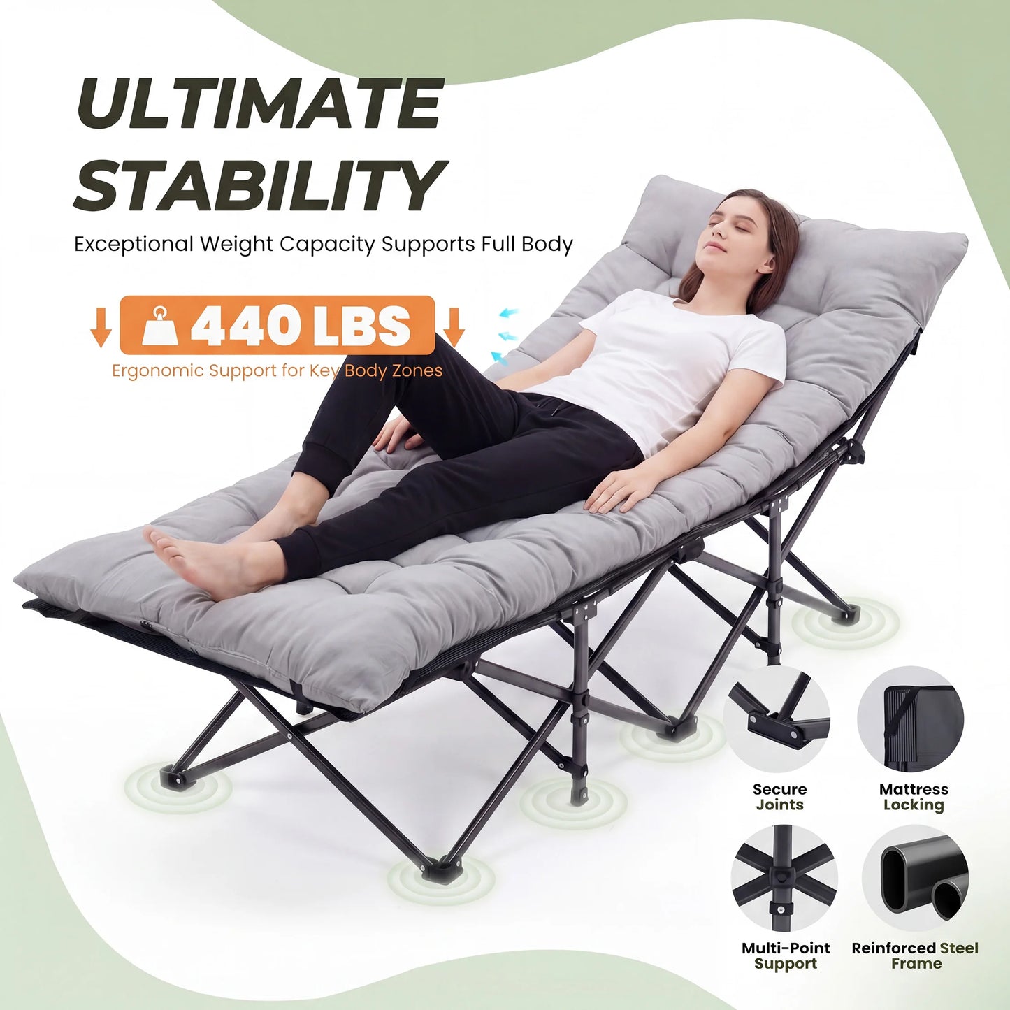 JHK Portable Folding Camping Cot With Storage For Outdoor Use
