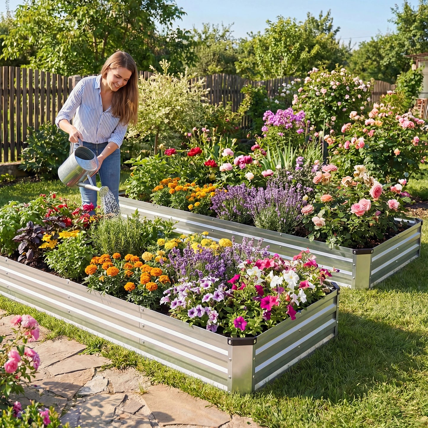JHK Metal Garden Bed Planter Box for Vegetables and Flowers