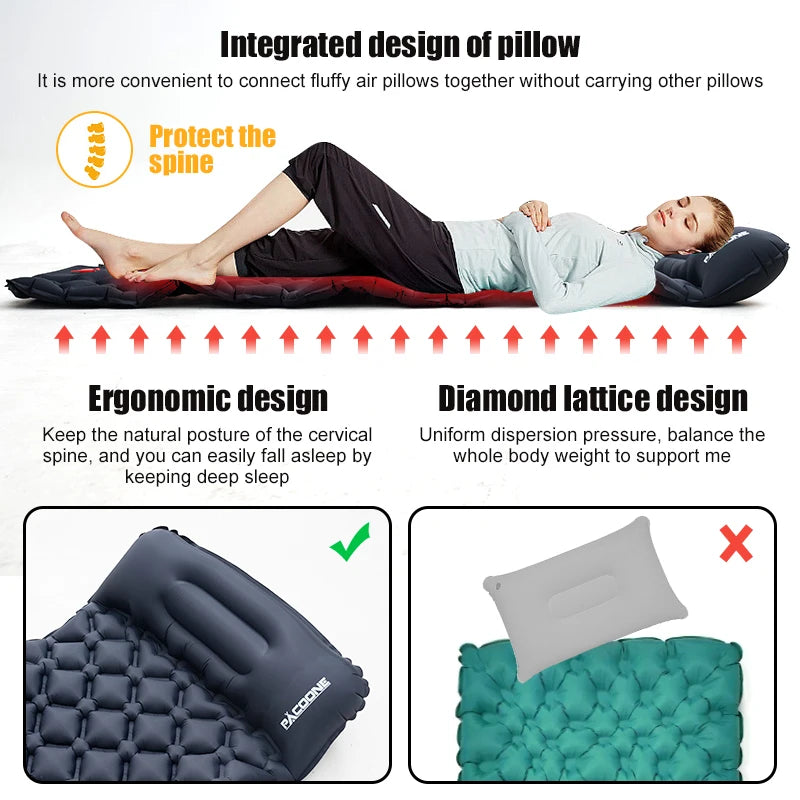 Pacoone Outdoor Sleeping Pad Camping Inflatable Mattress Built-In Pump