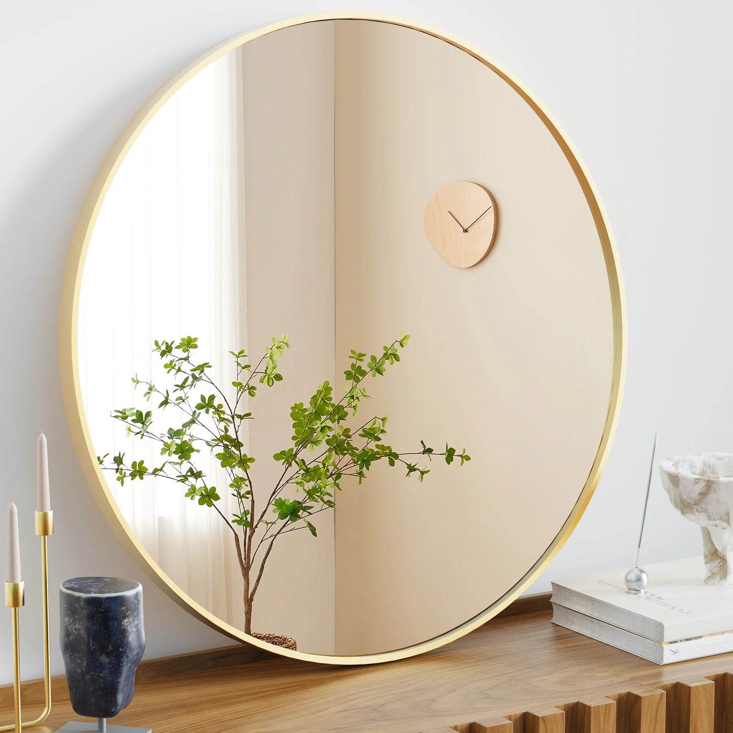 JHK Matte Metal Framed Round Vanity Mirror Wall Mount