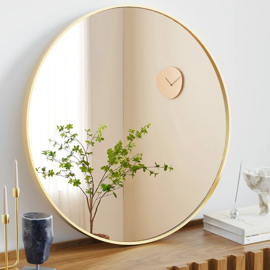 JHK Matte Metal Framed Round Vanity Mirror Wall Mount